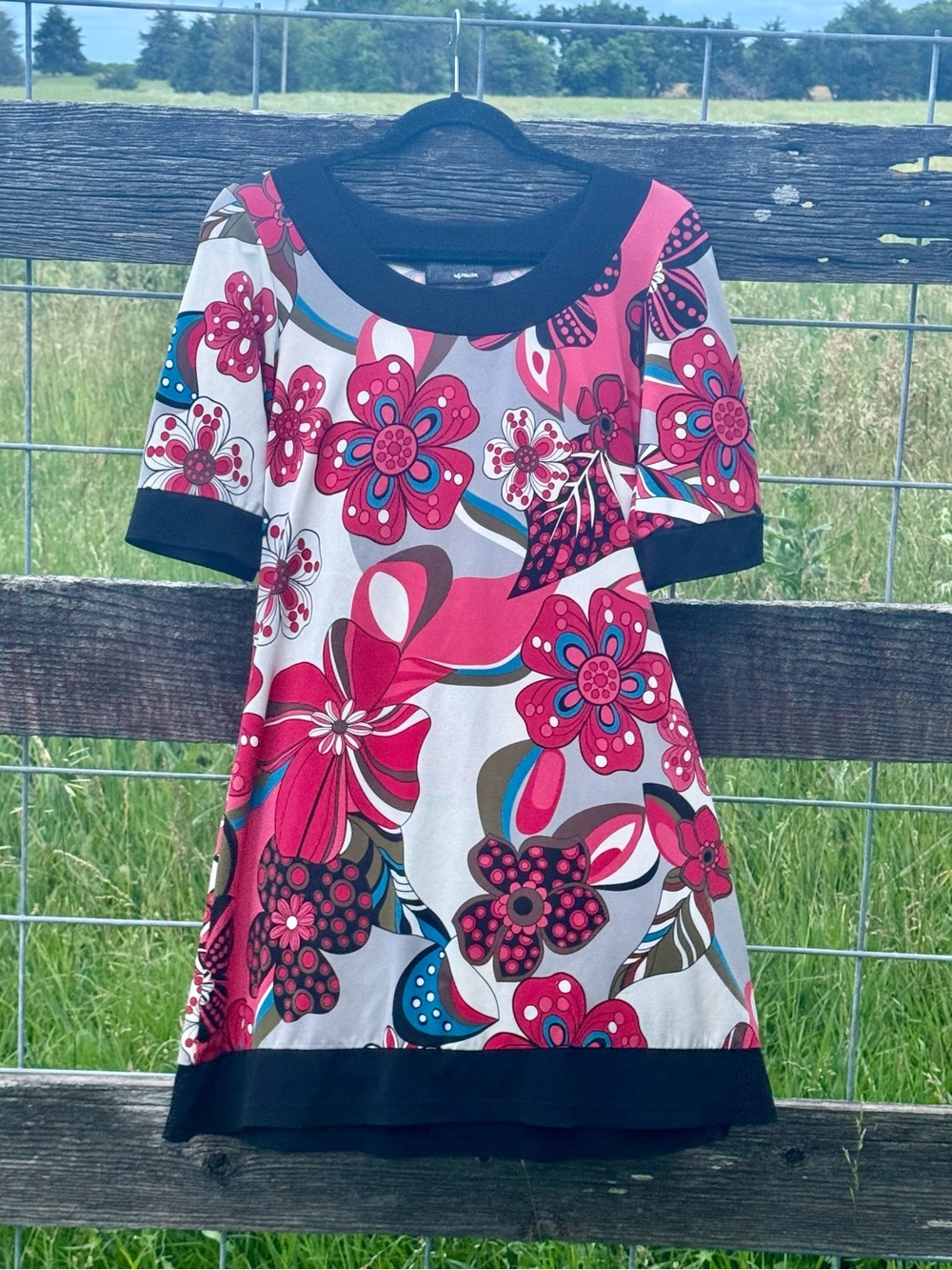 Hypnotik Retro‎ Mod Floral Shift Dress Pink Black Psychedelic Boho S/M